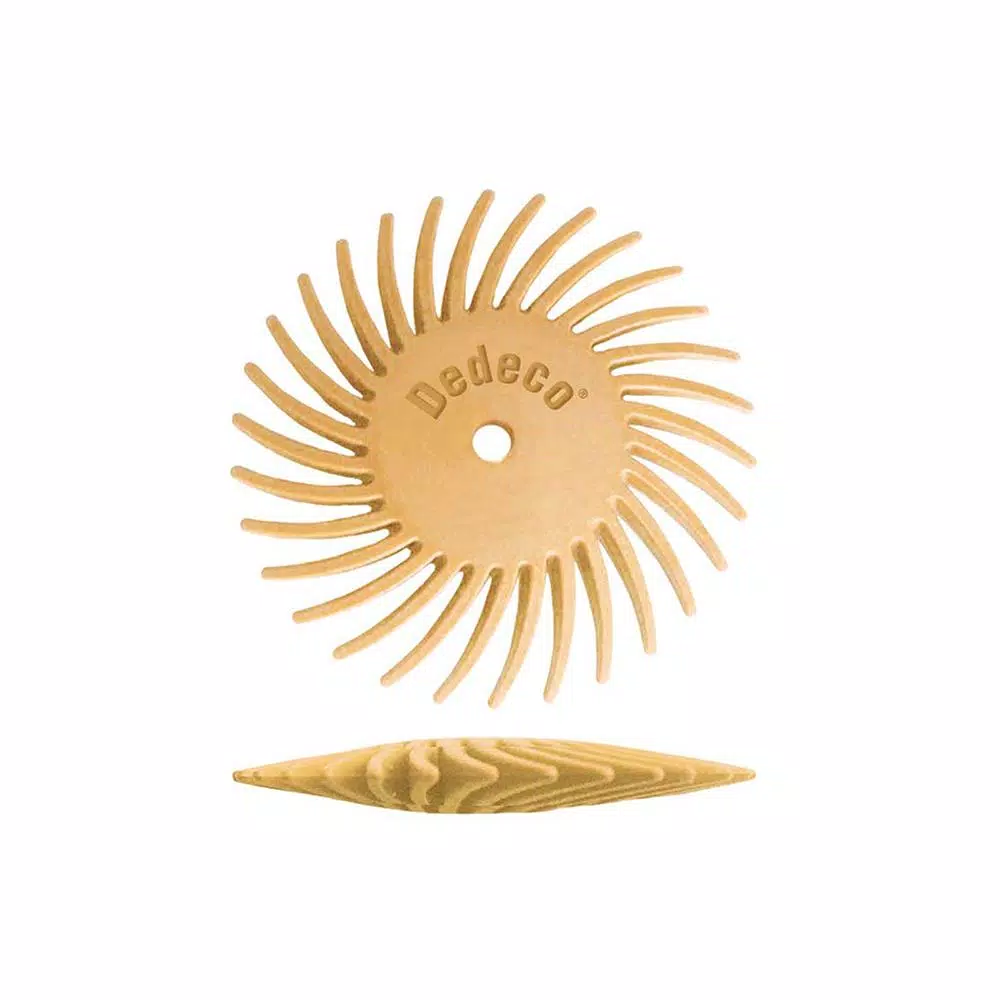 Rotary Tool Accessories Dedeco Sunburst 7/8 In. Knife-Edge Radial Discs – 1/16 In. Extra-Fine 6 Mic Arbor Rotary Polishing Tool (12-Pack)
