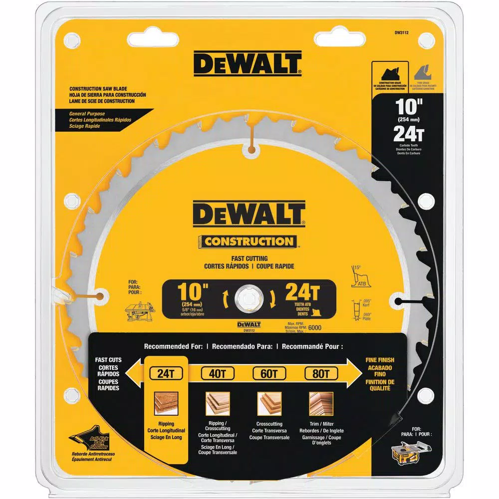 Saw Blades DEWALT Construction 10 In. 24-Teeth Thin Kerf Table Saw Blade - Image 4