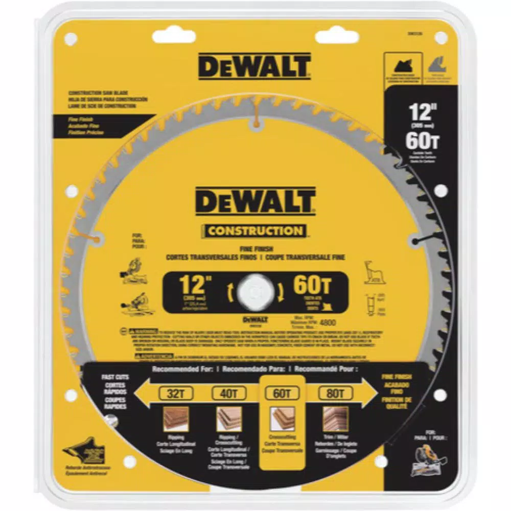 Saw Blades DEWALT 20 Series 12 In. 60T Fine Finish Saw Blade - Image 2