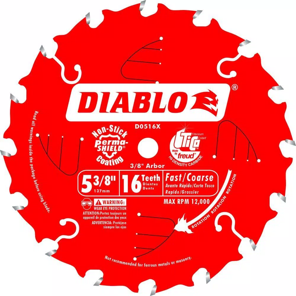 Saw Blades DIABLO 5-3/8 In. X 16-Tooth 10mm Arbor Fast/Coarse Trim Saw Blade