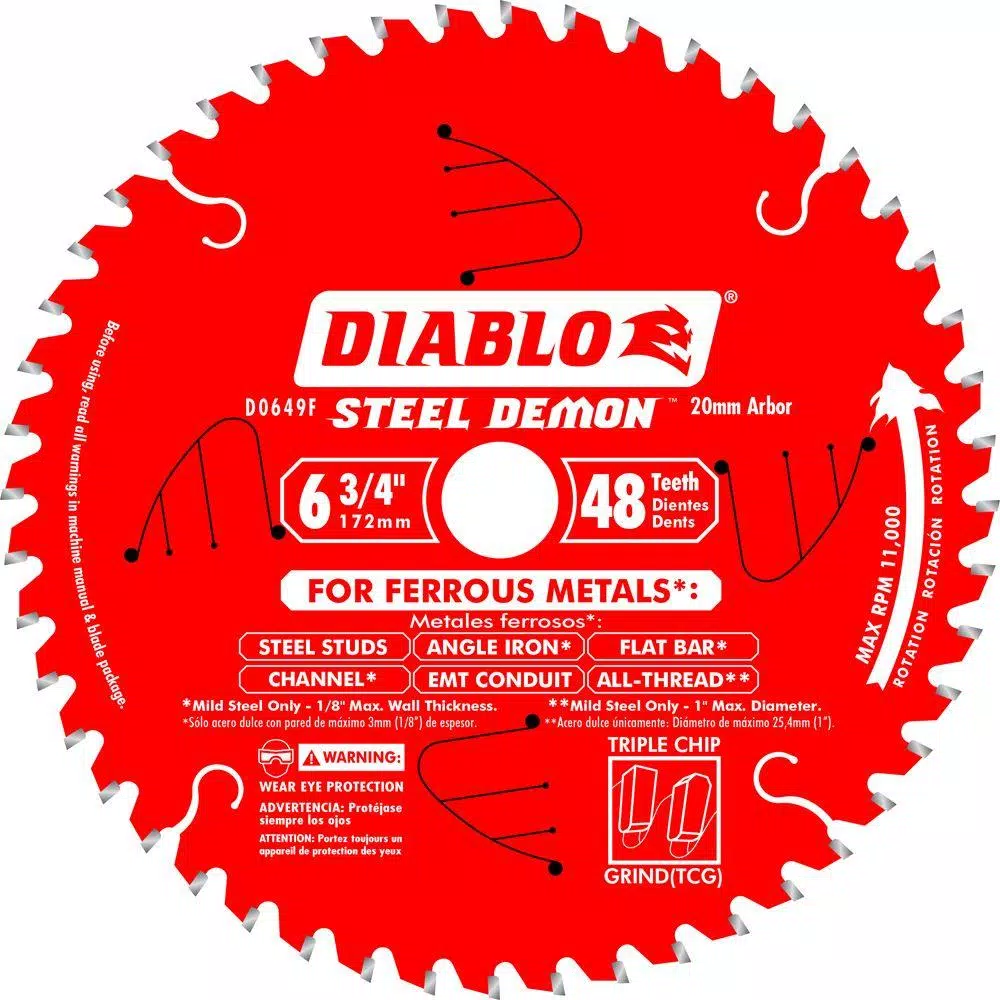 Saw Blades DIABLO 6-3/4 In. X 48-Tooth X 20mm Arbor Steel Demon Ferrous Metal Cutting Saw Blade