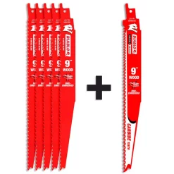 DIABLO 9 In. 6/12 TPI Nail-Embedded Wood Reciprocating Saw Blades (5-Pack) With Bonus 9 In. Nail-Embedded Wood Carbide Blade