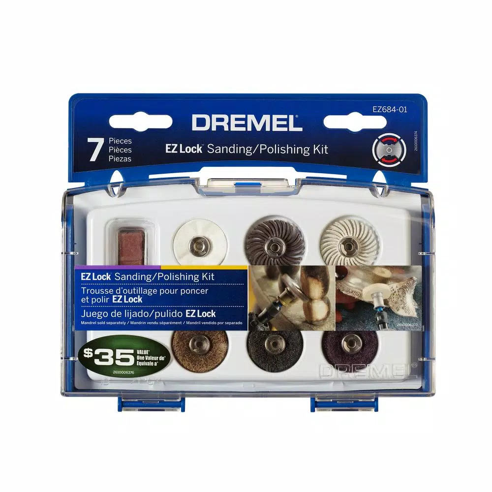 Rotary Tool Accessories Dremel EZ Lock Rotary Tool Sanding And Polishing Mini Kit For Metal, Steel, Wood, Brass, Aluminum, Plastics And Vinyl (7-Piece) - Image 2