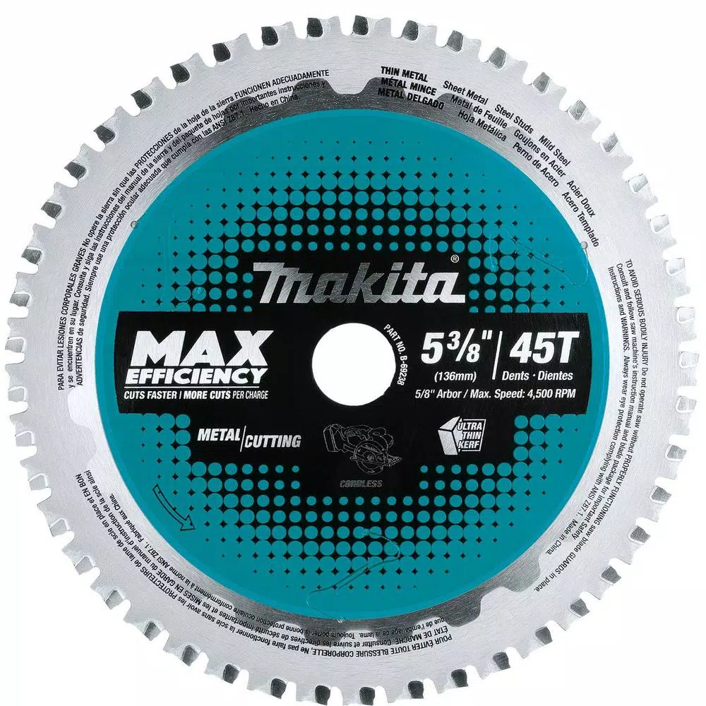Saw Blades Makita 5-3/8 In. 45T Carbide-Tipped Max Efficiency Saw Blade, Ferrous Metal-Thin Gauge