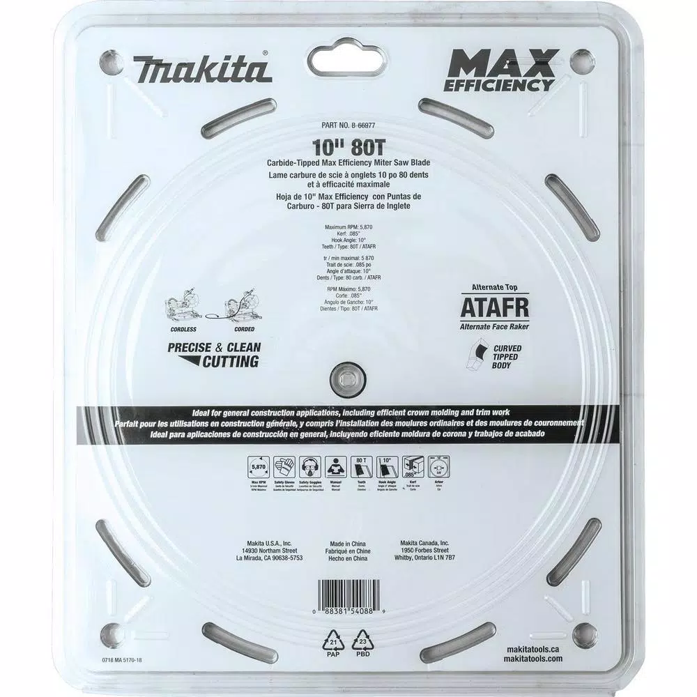 Saw Blades Makita 10 In. 80T Carbide-Tipped Max Efficiency Miter Saw Blade - Image 8