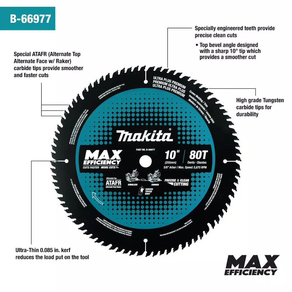 Saw Blades Makita 10 In. 80T Carbide-Tipped Max Efficiency Miter Saw Blade - Image 2