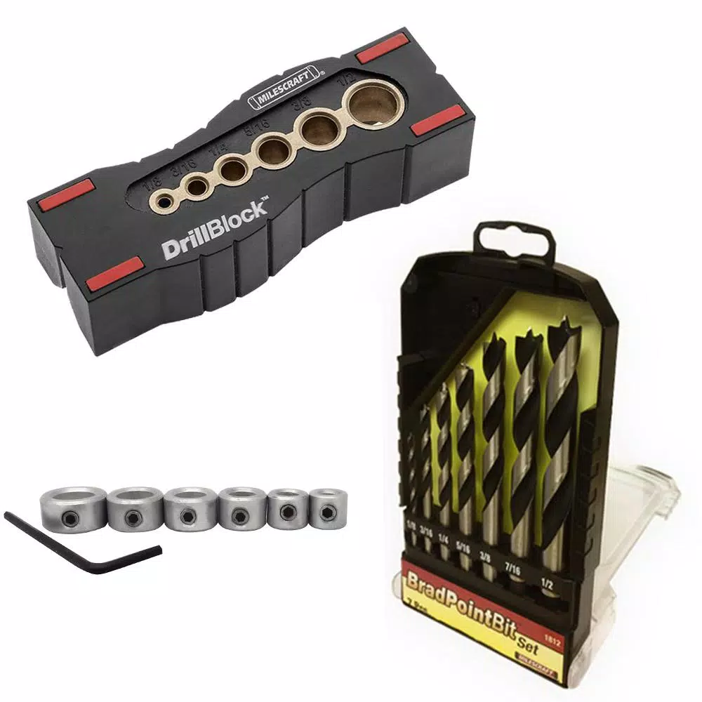 Drill Attachments Milescraft Precise Drilling Bundle With Drill Block, Drill Bits And Drill Stops