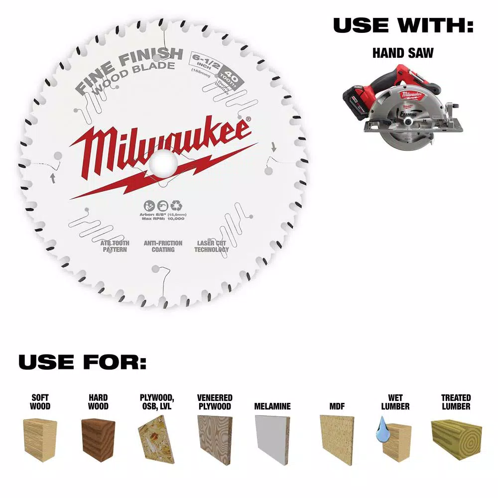 Saw Blades Milwaukee 6-1/2 In. X 40-Tooth Fine Finish Circular Saw Blade - Image 8