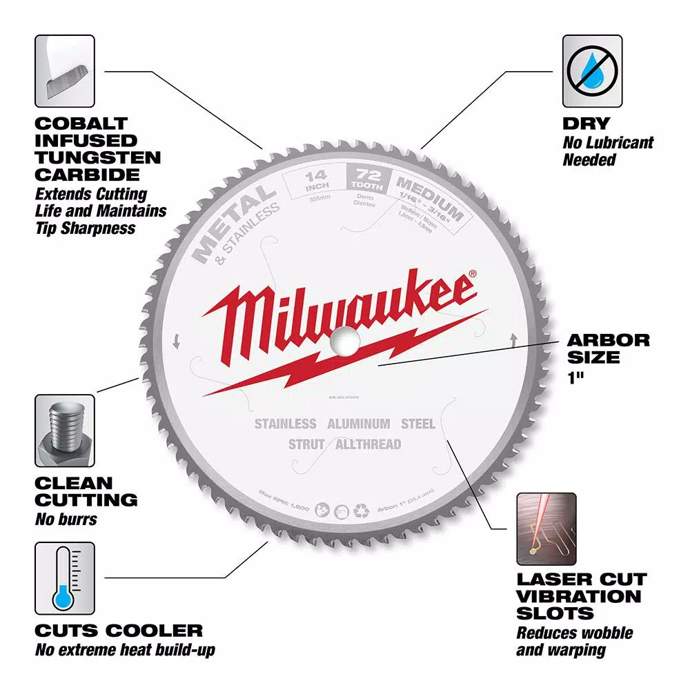 Saw Blades Milwaukee 14 In. X 72 Carbide Teeth Metal & Stainless Cutting Circular Saw Blade - Image 3