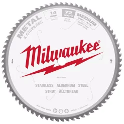Saw Blades Milwaukee 14 In. X 72 Carbide Teeth Metal & Stainless Cutting Circular Saw Blade
