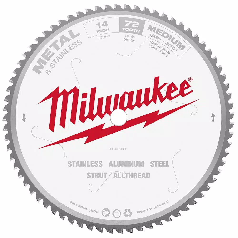 Saw Blades Milwaukee 14 In. X 72 Carbide Teeth Metal & Stainless Cutting Circular Saw Blade