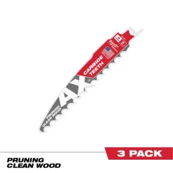 Saw Blades Milwaukee 6 In. 3 TPI Pruning Carbide Teeth Wood Cutting SAWZALL Reciprocating Saw Blade (3-Pack)