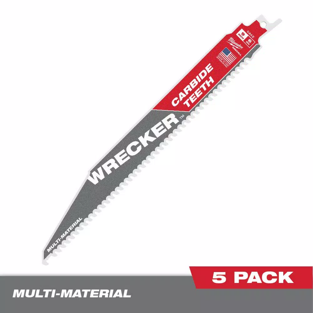 Saw Blades Milwaukee 9 In. 6 TPI WRECKER Carbide Teeth Multi-Material Cutting SAWZALL Reciprocating Saw Blade (5-Pack)