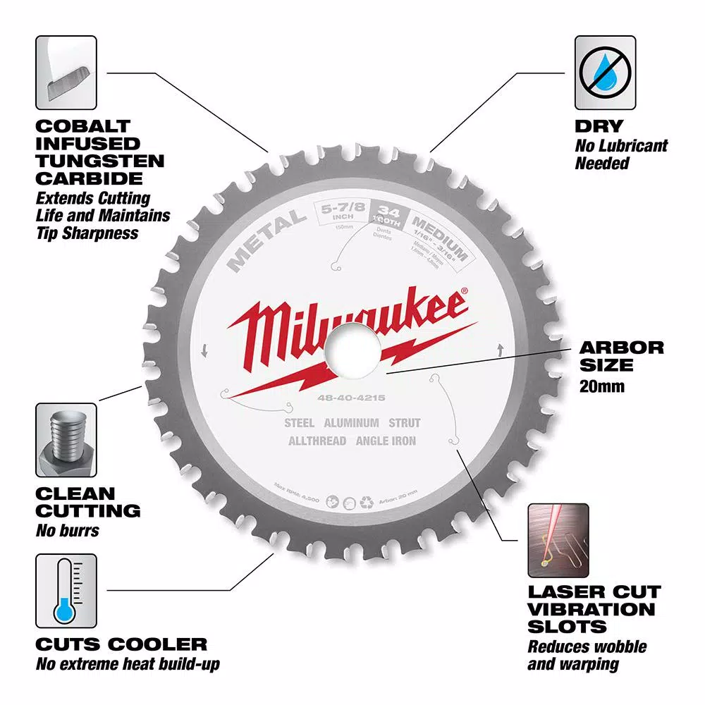 Saw Blades Milwaukee 5-7/8 In. X 34 Carbide Teeth Metal Cutting Circular Saw Blade - Image 3