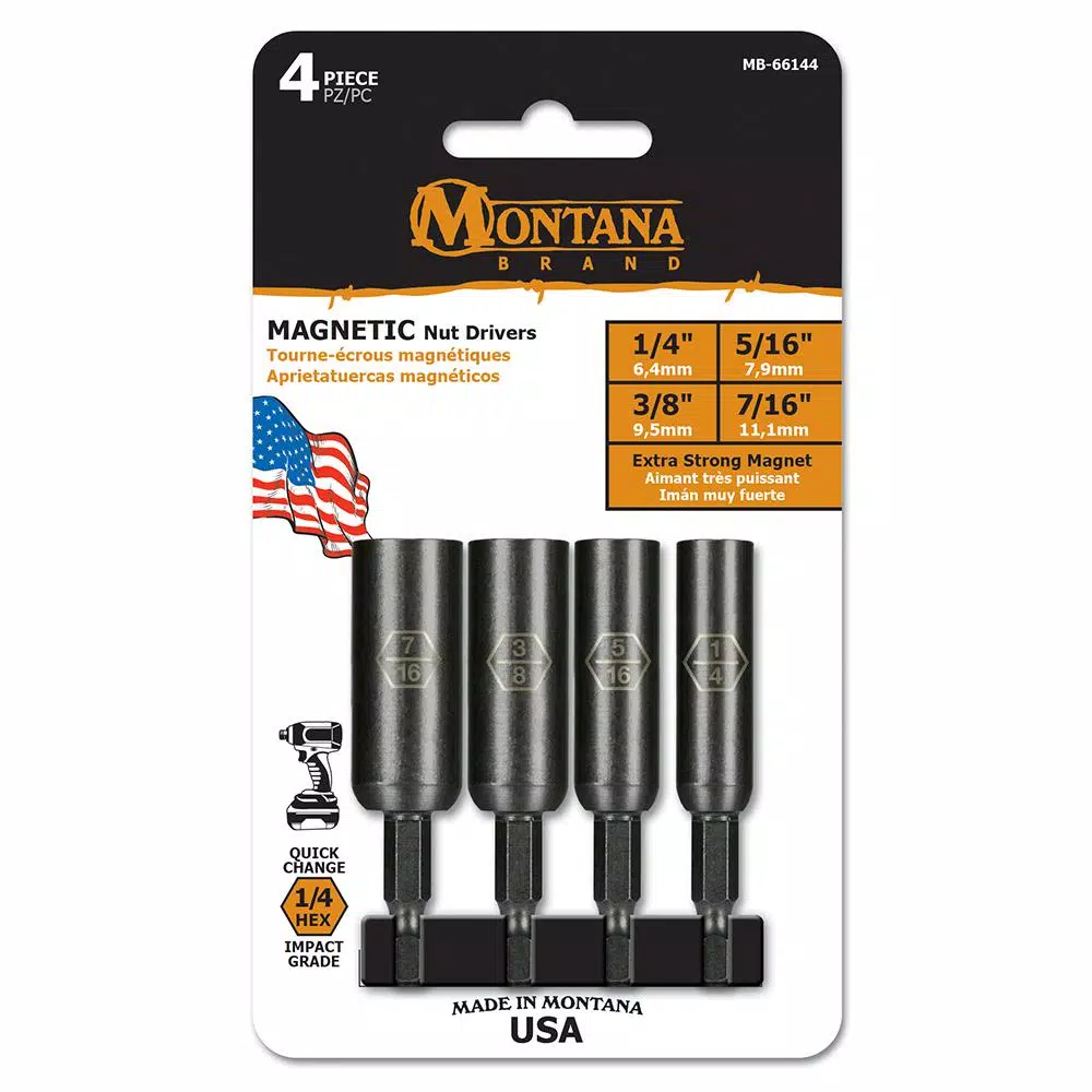 Drill Attachments Montana Brand Extended Magnetic Nut Driver Set (4-Piece) - Image 3