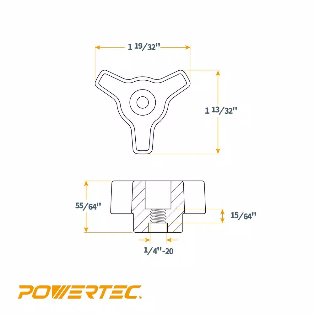 Saw Tracks POWERTEC 1/4-20 In. X 1-1/2 In. Bolts, Washers, T-Track Knobs (10-Set) - Image 2