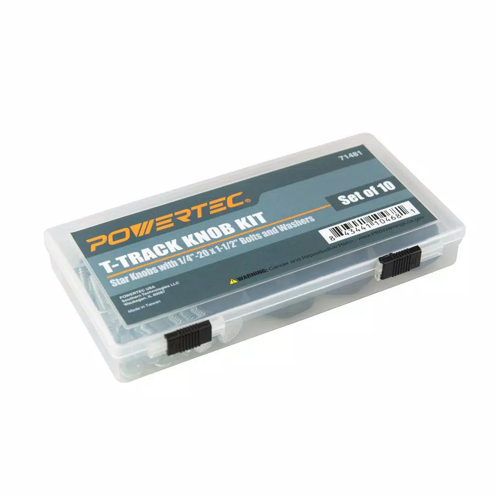 Saw Tracks POWERTEC T-Track Knob Kit With 7 Star 1/4 In.-20 Threaded Knobs, Bolts And Washers For Woodworking Jigs And Fixtures (Set Of 10) - Image 3