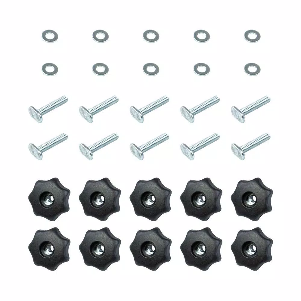 Saw Tracks POWERTEC T-Track Knob Kit With 7 Star 1/4 In.-20 Threaded Knobs, Bolts And Washers For Woodworking Jigs And Fixtures (Set Of 10)