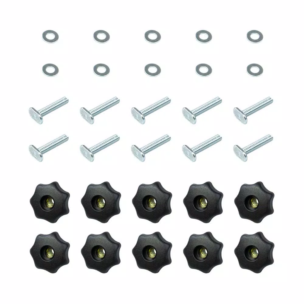 Saw Tracks POWERTEC T-Track Knob Kit With 7 Star 5/16 In.-18 Threaded Knob, Bolts And Washers For Woodworking Jigs And Fixtures (Set Of 10)