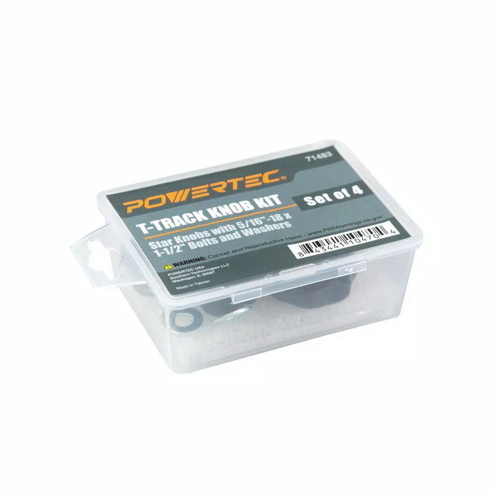 Saw Tracks POWERTEC T-Track Knob Kit With 7 Star 5/16 In.-18 Threaded Knob, Bolts And Washers For Woodworking Jigs And Fixtures (Set Of 4) - Image 3