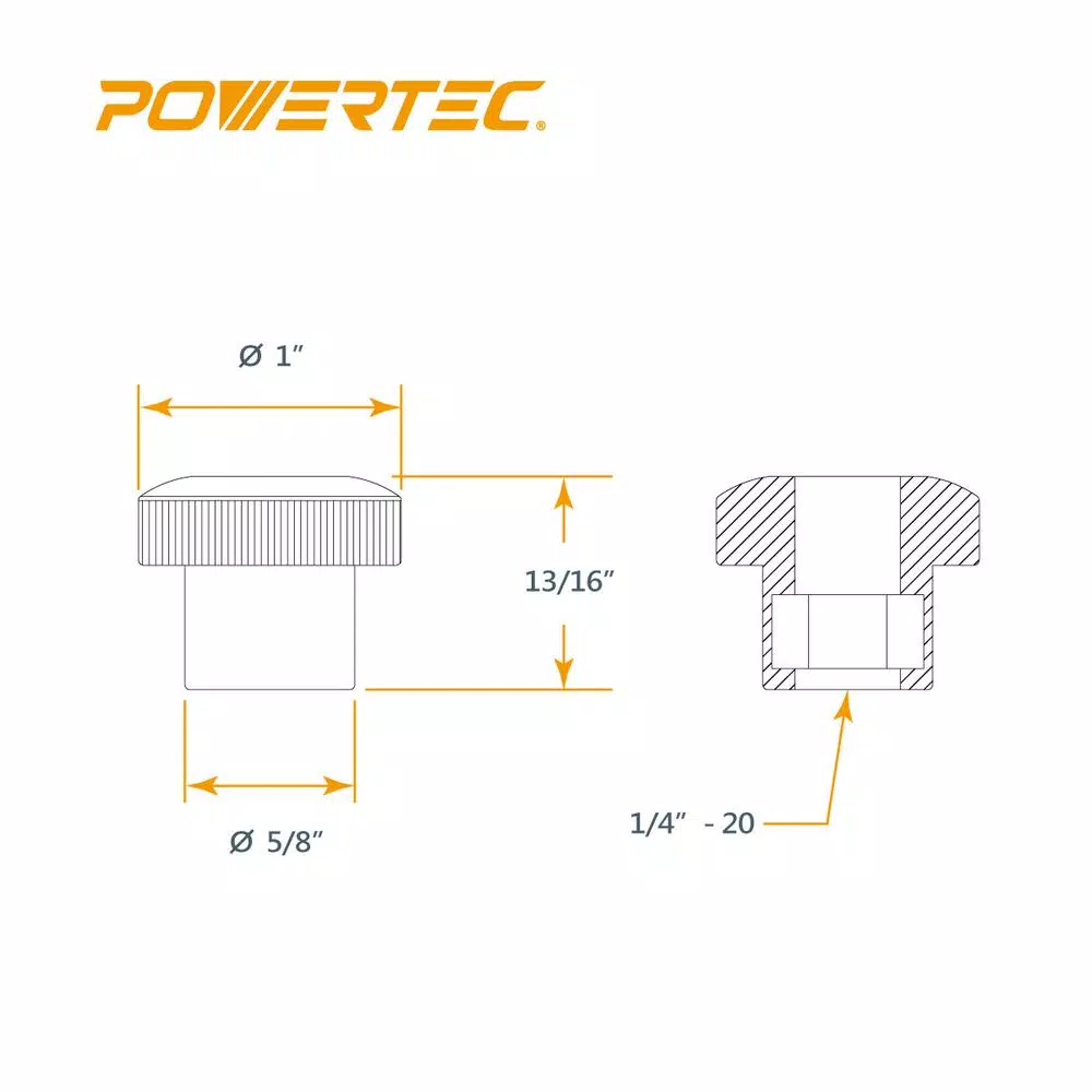 Saw Tracks POWERTEC 1/4 In.-20 Round Thru Knob (5-Pack) - Image 5
