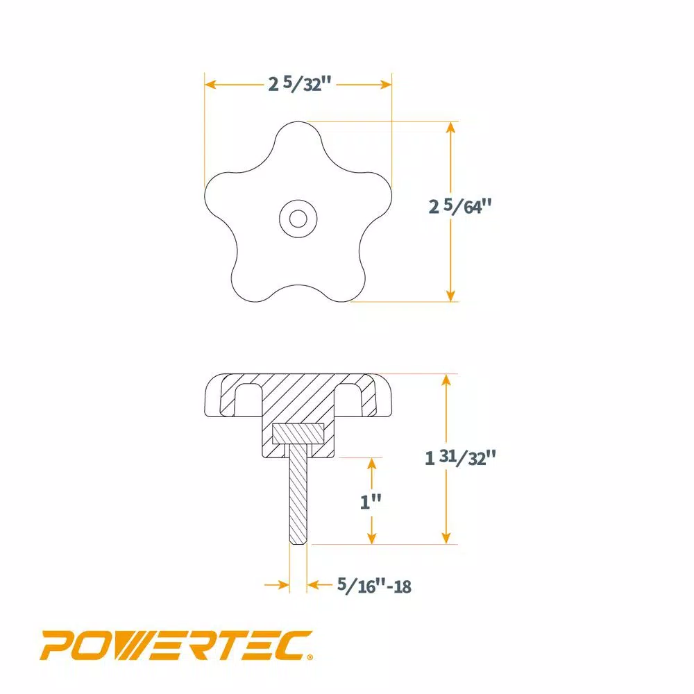 Saw Tracks POWERTEC 5/16 In.-18, 5-Star Stud Knob (5-Pack) - Image 5