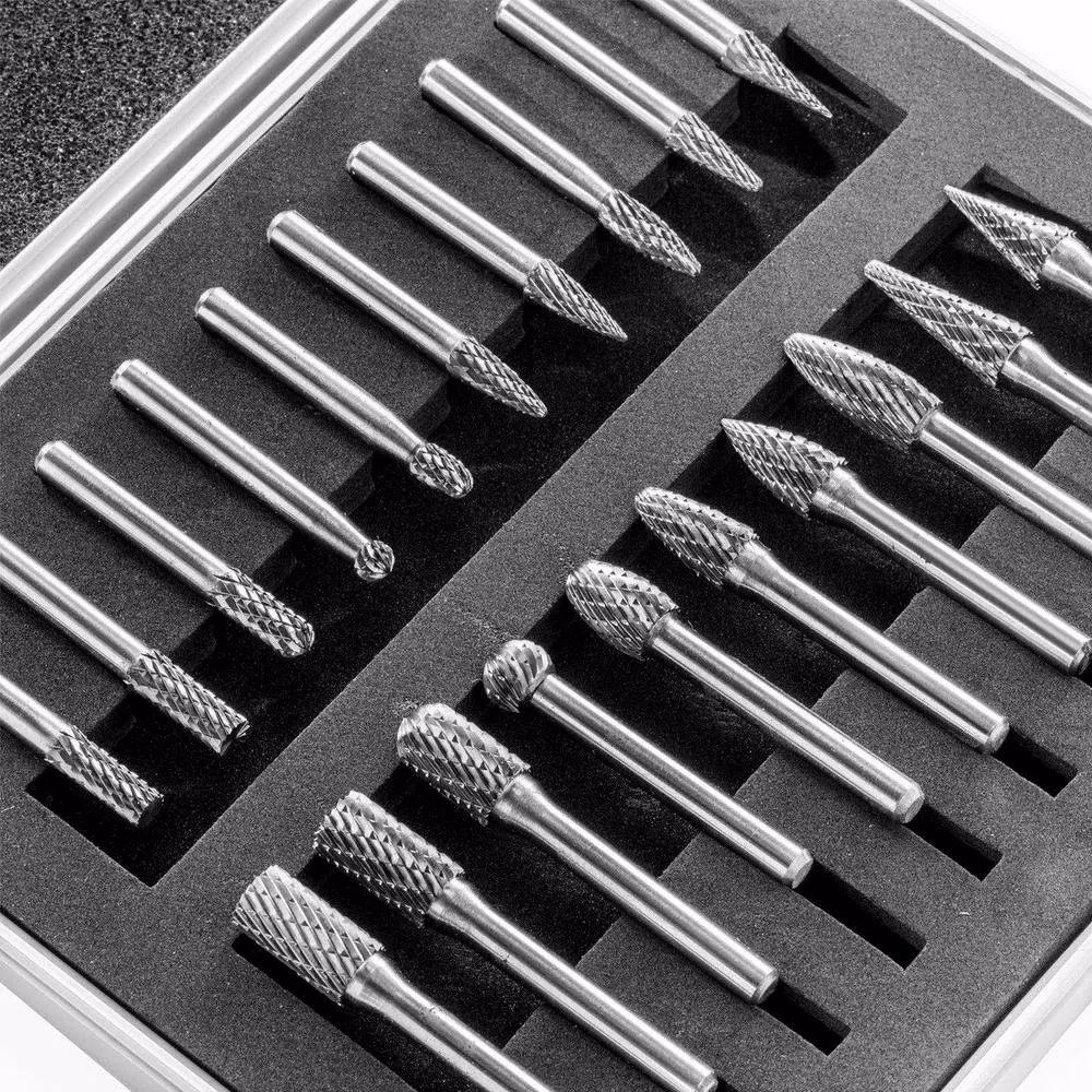 Rotary Tool Accessories Stark 20-Piece Double Cut Carbide Rotary Burr Set Bits Tree Flame Cone Ball Oval Tapered - Image 3