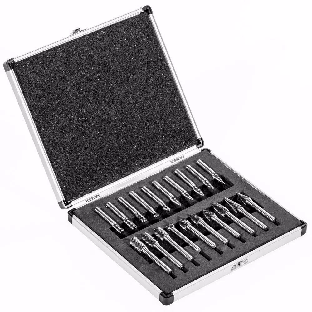 Rotary Tool Accessories Stark 20-Piece Double Cut Carbide Rotary Burr Set Bits Tree Flame Cone Ball Oval Tapered