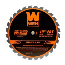 Saw Blades WEN 10 In. 28-Tooth Carbide-Tipped Professional Multi-Material Framing Saw Blade