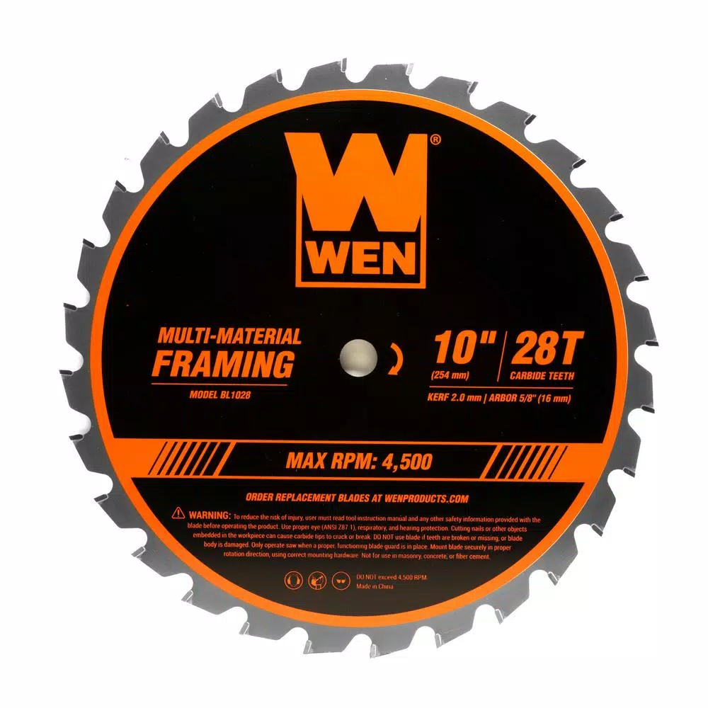 Saw Blades WEN 10 In. 28-Tooth Carbide-Tipped Professional Multi-Material Framing Saw Blade